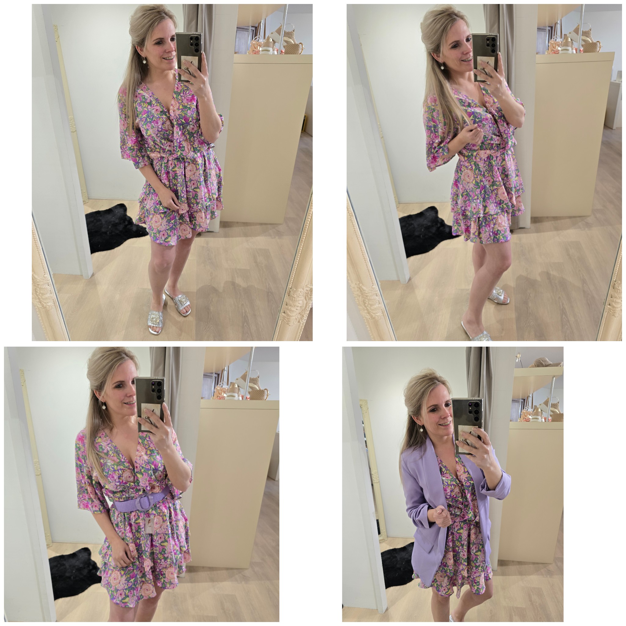 Jurk flowers lila pink